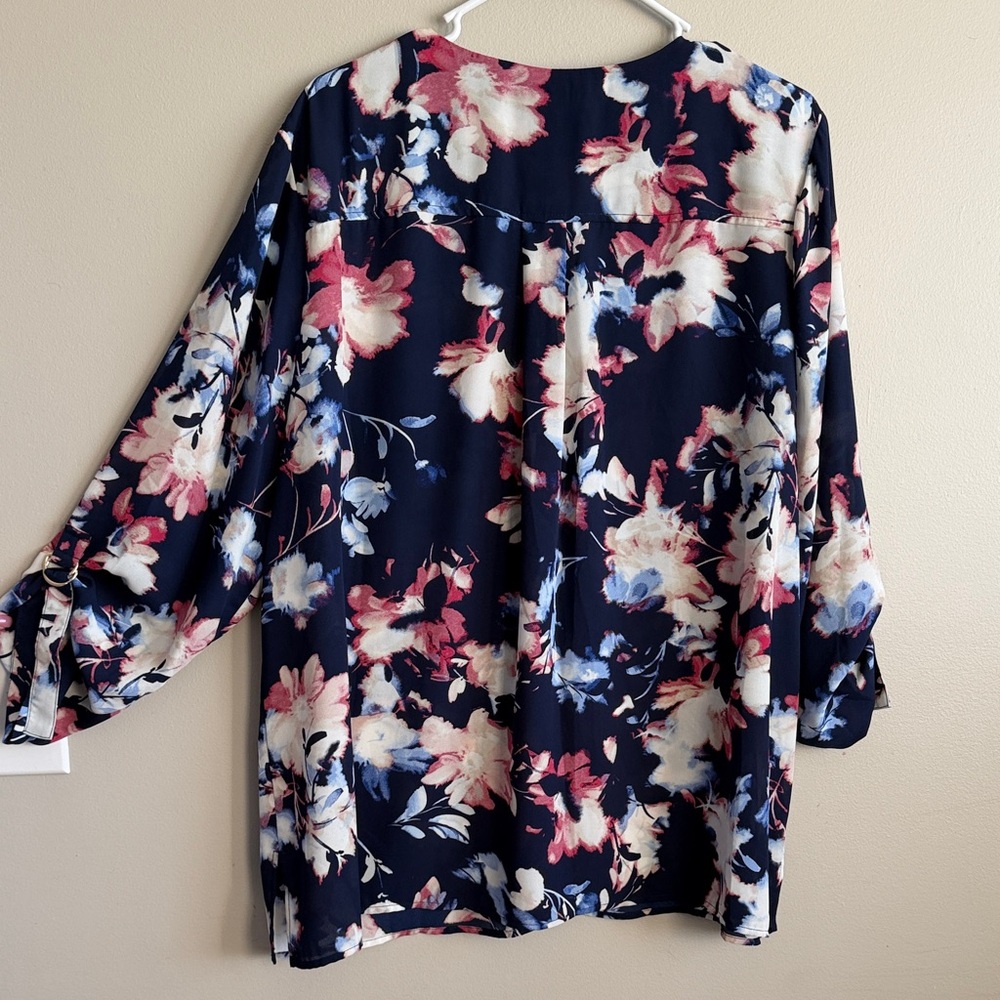Jones New York Navy Floral Tie-Neck Blouse - Picture 4 of 4